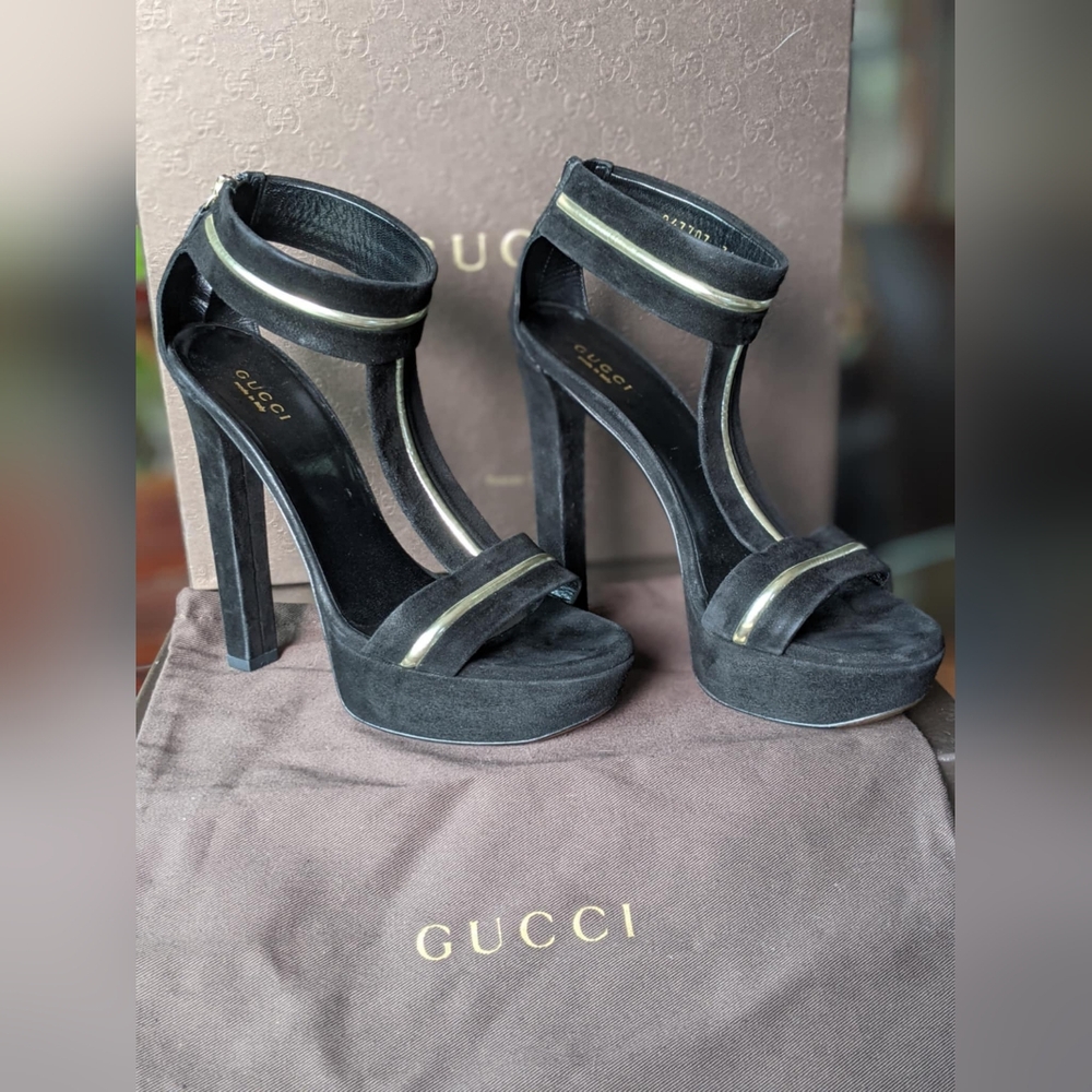 GUCCI Black High Heel  with T-Strap Design Size 36+ (US Size 6.5)